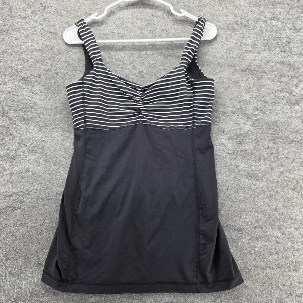 Lululemon Shirt Womens 10 Black Striped Lined Built-In Bra Tank Wide Strap